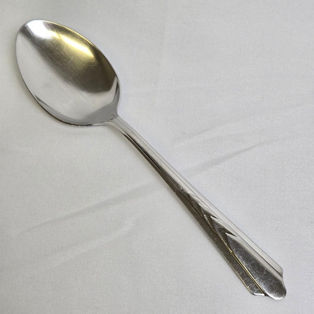 Ekco Stainless Solid Serving Spoon EKS7 Chevron Pattern Vintage USA 8"